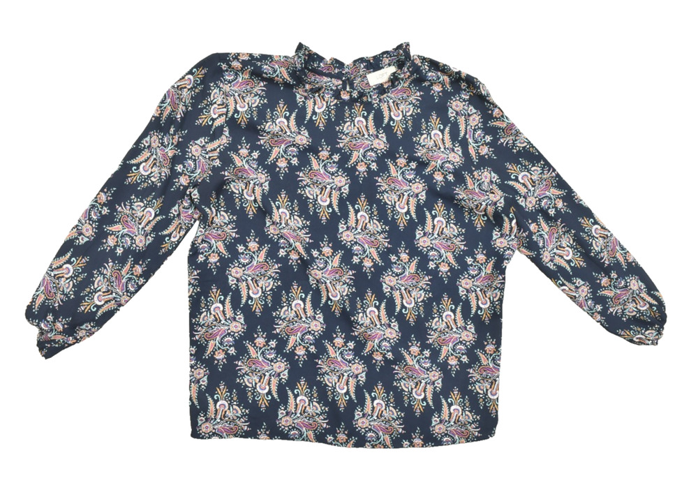 Loft Women's Blouse Blue Paisley Long Sleeve Size L Polyester Crewneck